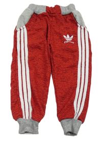 Červeno-černé melírované tepláky s pruhy a logem - Adidas 