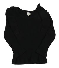 Čierne rebrované tričko s volánikmi shein