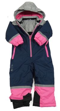 Tmavomodro-sivo-ružová šušťáková zimná kombinéza s kapucňou C&A