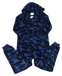 Tmavomodro-čierna army chlpatá kombinéza s kapucňou Next