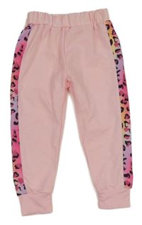 Svetloružové tepláky s leopardím pruhom