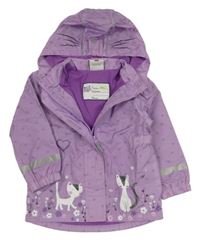 Lila šusťáková vzorovaná jarní bunda s kočkami a kapucí Topolino