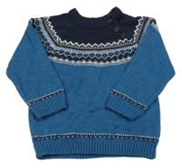 Modro-tmavomodrý vzorovaný vlnený sveter Matalan