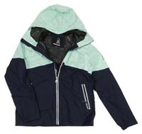 Tmavomodro-mintová šusťáková jarní bunda s kapucí 