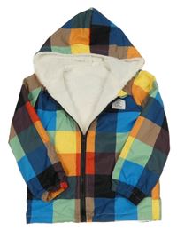 Farebná kockovaná šušťáková zateplená bunda s kapucňou Shein