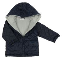 Tmavomodrá šušťáková prešívaná zateplená bunda s kapucňou Pep&Co