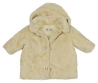 Smotanová kožušinová podšitá bunda s kapucňou