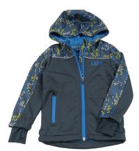 Tmavomodro-žlutá vzorovaná softshellová bunda s kapucí Crivit