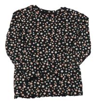 Černo-růžové květované žebrované triko Nutmeg