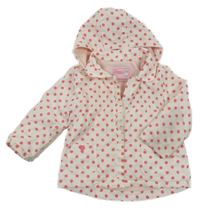 Bílo-růžová puntíkatá jarní bunda s kapucí Tu