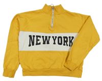 Okrová crop mikina s bielým pruhom s nápisom Primark
