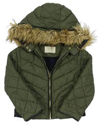 Khaki šušťáková prešívaná zateplená bunda s kapucňou Zara