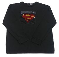 Černé triko s obrázkem z flitrů - Superman 