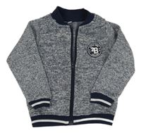 Tmavomodro-biela melírovaná pletená prepínaci mikina s nášivkou