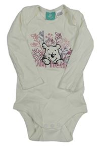 Bílé body s květy a medvídkem Pú Disney