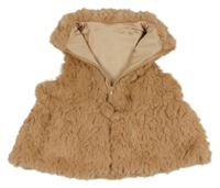 Broskvová kožušinová podšitá vesta s bambulemi