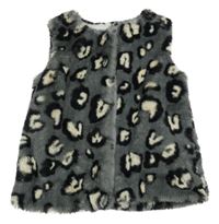 Sivo-čierno-smotanová kožušinová podšitá vesta s leopardím vzorom Next