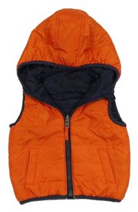 Oranžová šusťáková zateplená oboustranná vesta s kapucí 
