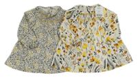 Nové - 2set - 2x Bílo-šedo-žluté květované šaty Next