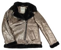 Měděno-černý lesklý zateplený křivák s límečkem a páskem M&S