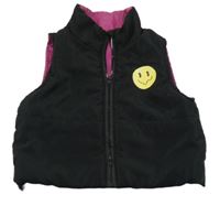 Čierna šušťáková zateplená crop vesta s nápismi Shein