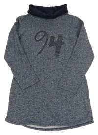 Tmavomodrá melírovaná šatová mikina s číslom a golierom S. Oliver