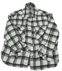 Bielo-sivo-čierna kockovaná košeľová bunda