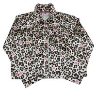 Béžovo-černo-růžový saténový pyžamový kabátek s leopardím vzorom Studio