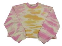 Béžovo-žlto-ružová batikovaná crop mikina H&M