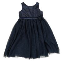 Tmavomodré šaty s tylovou třpytivou sukní a 3D květem H&M