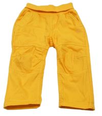 Horčicové plátenné nohavice s úpletovým pasom