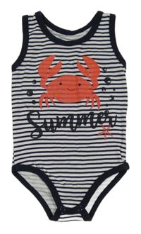 Bílo-tmavomodré pruhované body s krabem 