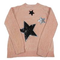 Růžový žinylkový svetr s hvězdami C&A