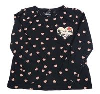 Čierne tričko so srdiečkami a Minnie a Mickeym C&A