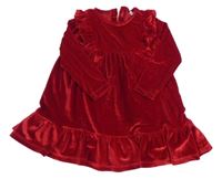 Červené zamatové šaty s volánikmi