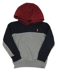 Sivo-tmavomodro-vínová mikina s kapucňou Next