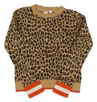 Béžovo-čierno-hnedo-červený sveter s leopardím vzorom GAP