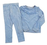 2set - Světlemodrá sametová mikina s volánky + legíny M&S