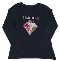 Tmavomodré tričko s diamantem z flitrů Kiabi