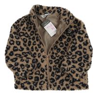 Nové - Hnědo-černá huňatá podšitá bunda s leopardím vzorem Primark