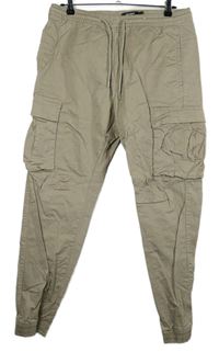 Pánske béžové cargo plátenné nohavice s vreckami Pull&Bear