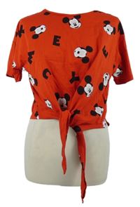 Dámské červené crop triko s Mickeym a uzlem Disney 