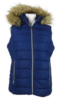 Dámská tmavomodrá šusťáková zateplená vesta s kapucí Studio 