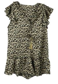 Nové - Dámsky čierno-béžový vzorovaný kraťasový saténový overal Cupshe