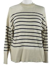 Dámsky smetanovo-tmavomodrý pruhovaný sveter Zara