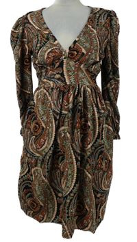 Dámské červeno-zeleno-černé vzorované šaty 