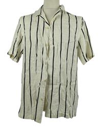 Pánská smetanovo-černá pruhovaná lněná košile Zara 