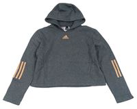 Sivá crop mikina s logom a kapucňou Adidas