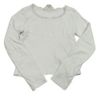 Biele vzorované crop tričko s čipkou H&M