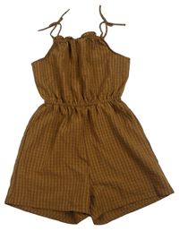 Hnedý kockovaný kraťasový overal H&M